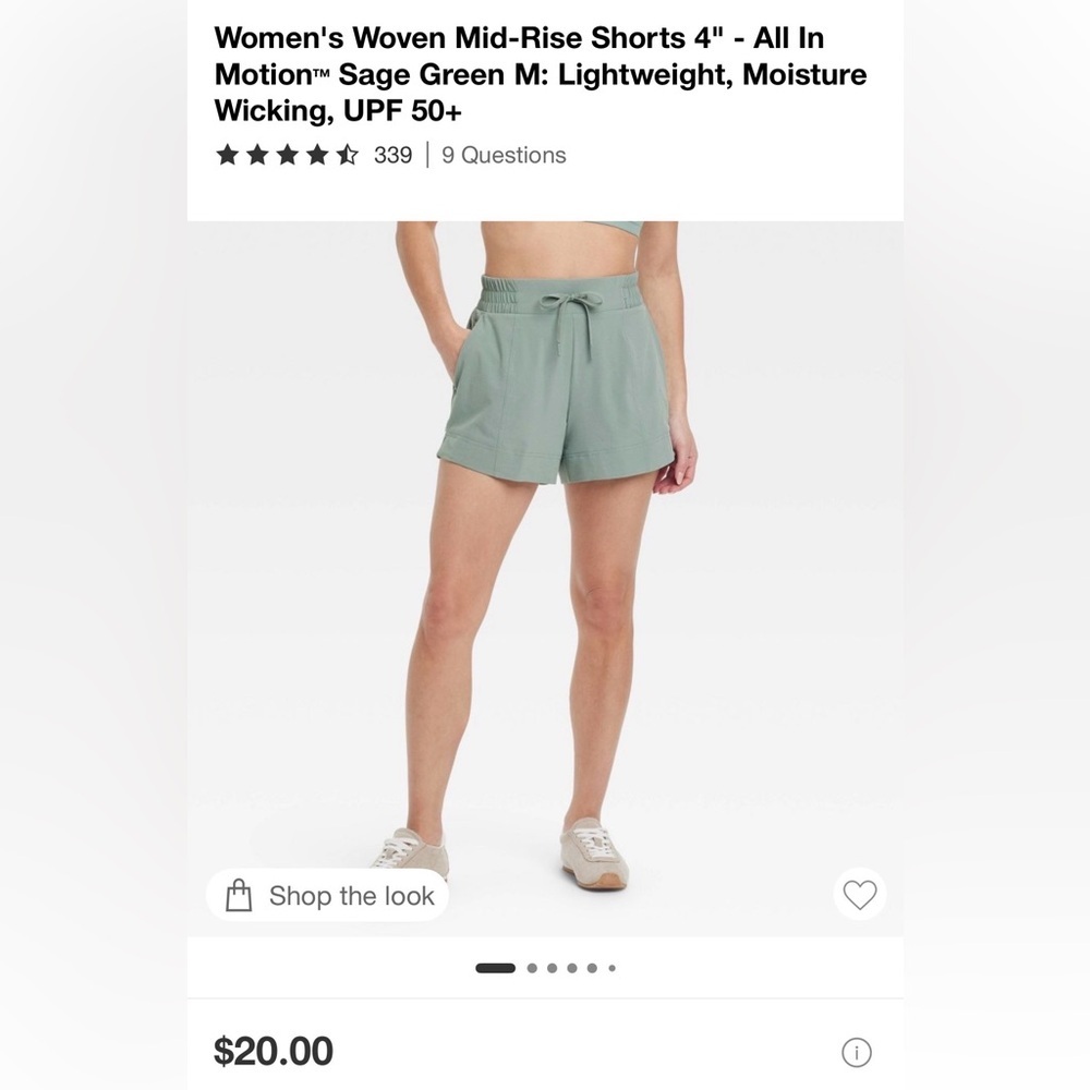 Size Medium Women’s All in Motion Green Woven Mid Risw Shorts 4”